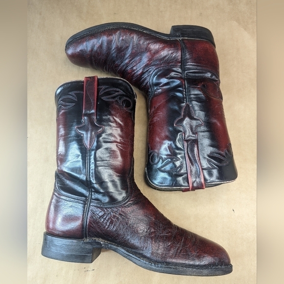Lucchese Boots men's size 8D Exotic Genuine Black Cherry Smooth Ostrich classic - Picture 9 of 12